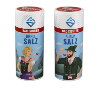 BAD ISCHLER Wiesen Edition Buama und Dirndl Duo Salz je 200g Kristallsalz 