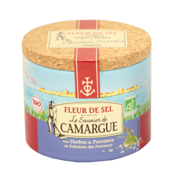 Fleur De Sel Gewürzmischung mit Kräutern der Provence 125 Gramm Dose aus der Camargue mit Korkdeckel