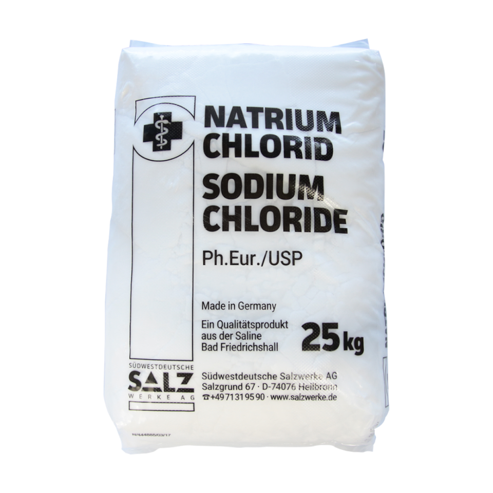 1000kg Natriumchlorid Sodiumchlorid Pharma Ph.Eur./USP Excipient Quality Made in Germany 40 x 25 kg Sack auf Palette