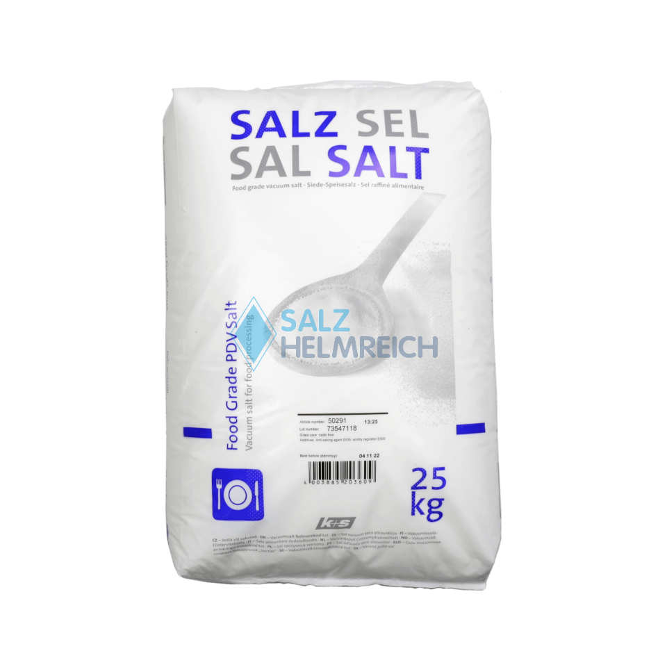 Siede-Speisesalz Calibrated 0,13-0,4 mm im 25 kg Sack Siede-Speisesalz Calibrated 0,13-0,4 mm im 25 kg Sack