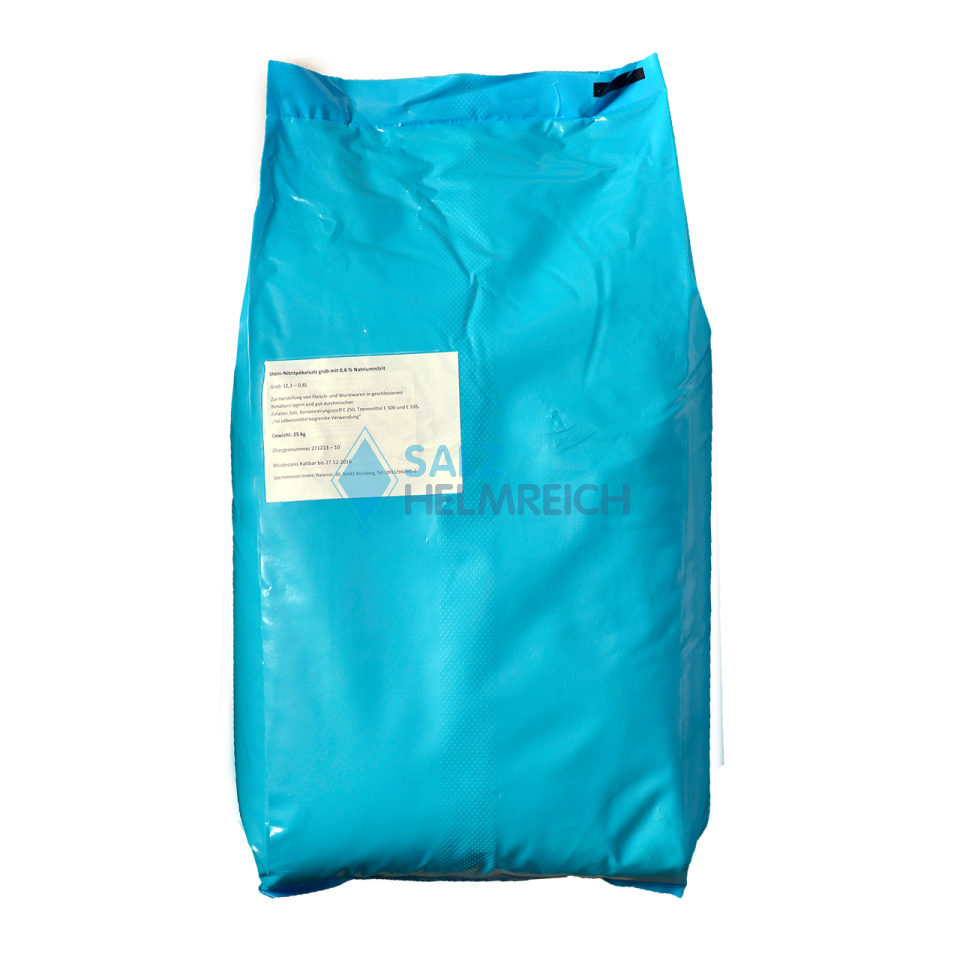 Stein-Nitrit-Pökelsalz mit 0,7-0,8 % Nitrit grob 0,8-2,3 mm im 25 kg Sack Stein-Nitrit-Pökelsalz mit 0,7-0,8 % Nitrit grob 0,8-2,3 mm im 25 kg Sack