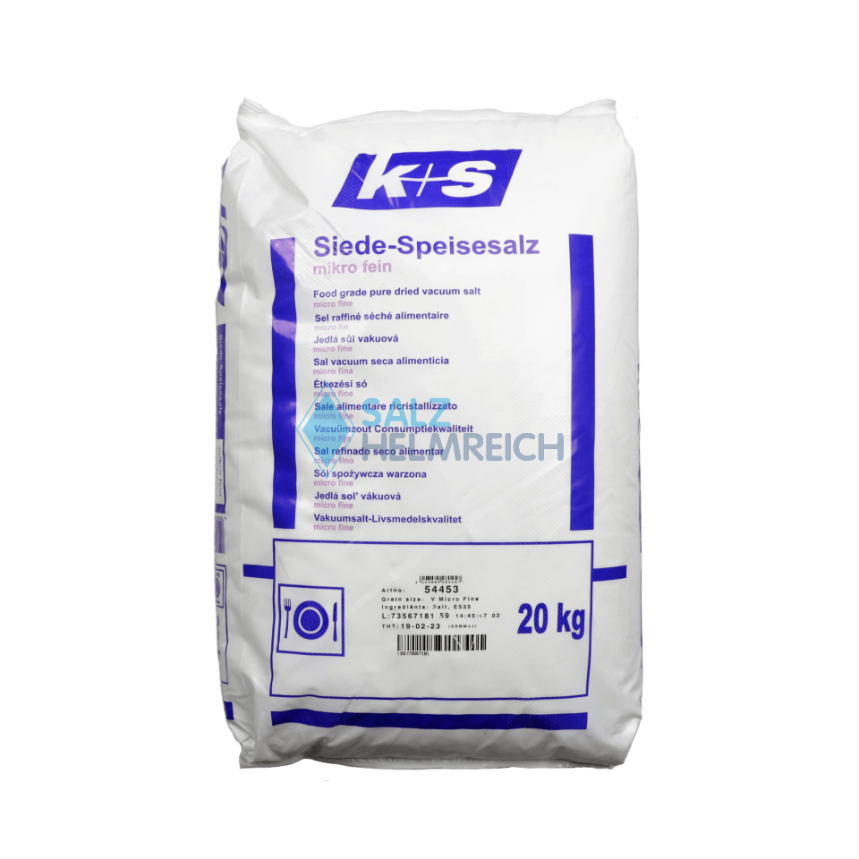 Siede-Speisesalz microfine 0-0,15 mm im 20 kg Sack Siede-Speisesalz microfine 0-0,15 mm im 20 kg Sack