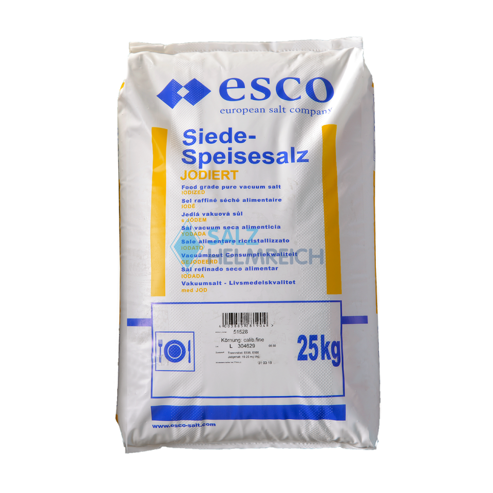 Siede-Speisesalz Calibrated 0,13-0,4 mm jodiert im 25 kg Sack Siede-Speisesalz Calibrated 0,13-0,4 mm jodiert im 25 kg Sack