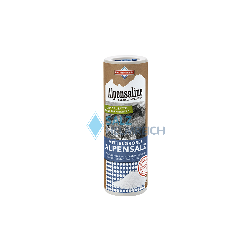 Alpensaline - Das Salz der Alpen - Mittelgrobes Alpensalz 380 g Dose Alpensaline - Das Salz der Alpen - Mittelgrobes Alpensalz 380 g Dose
