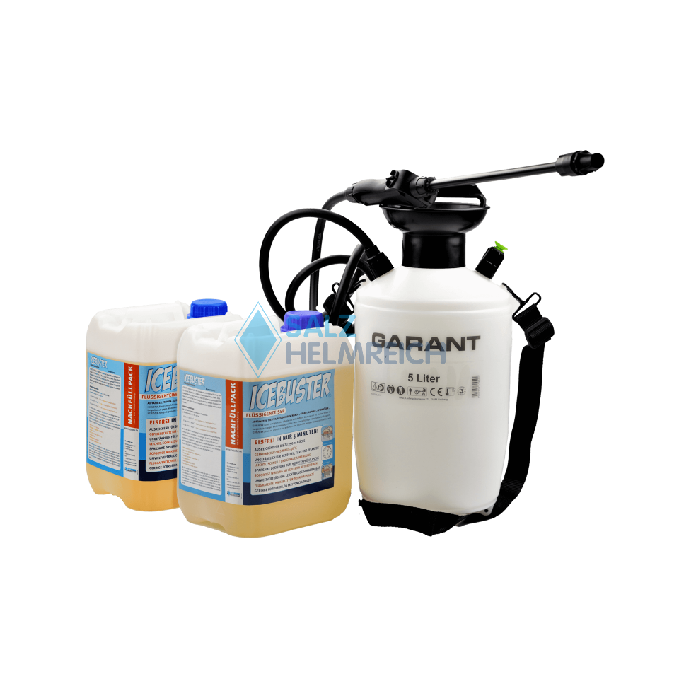 ICEBUSTER-Starterset+2 = 1 x Drucksprühflasche inkl. 5 Liter Erstbefüllung + 2 x 5 Liter Nachfüllmenge für ca. 750qm ICEBUSTER-Starterset+2 = 1 x Drucksprühflasche inkl. 5 Liter Erstbefüllung + 2 x 5 Liter Nachfüllmenge für ca. 750qm