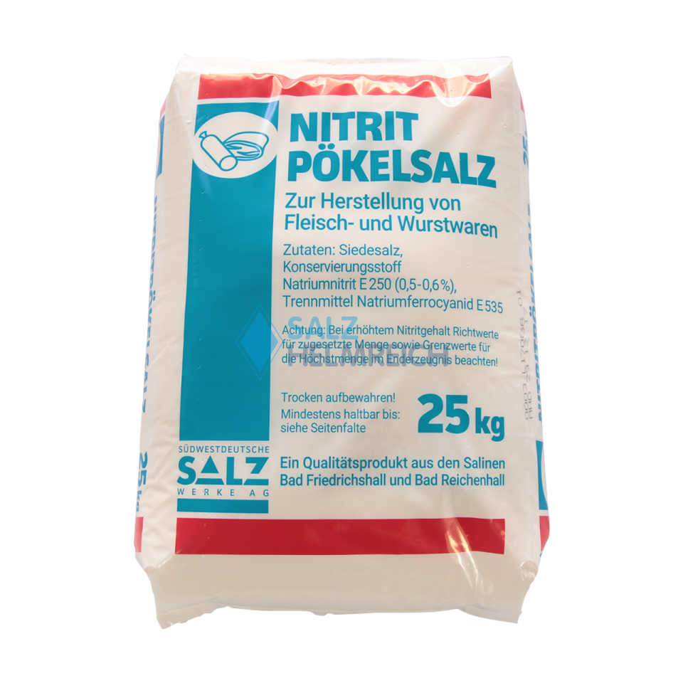 Siede-Nitritpökelsalz mit 0,5-0,6 % Nitrit im 25 kg Sack Siede-Nitritpökelsalz mit 0,5-0,6 % Nitrit im 25 kg Sack