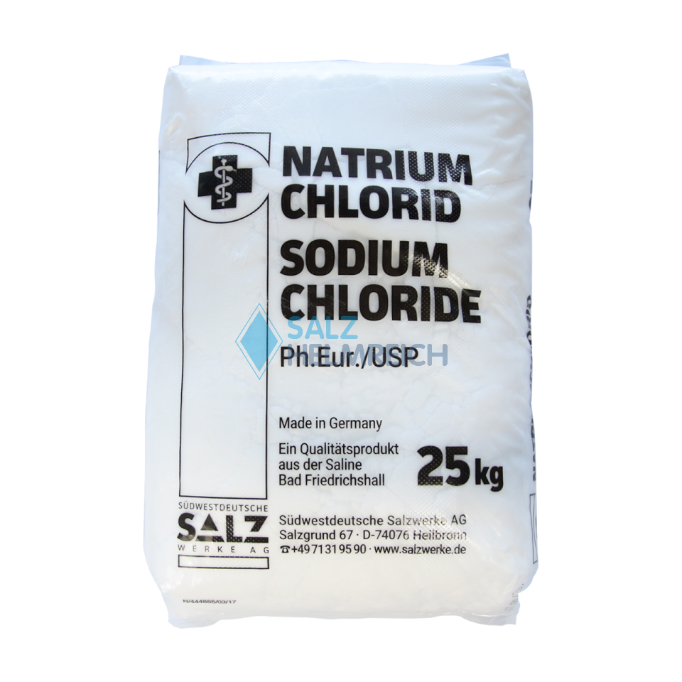 Natriumchlorid Sodiumchlorid Pharma Ph.Eur./USP Excipient Quality Made in Germany im 25 kg Sack Natriumchlorid Sodiumchlorid Pharma Ph.Eur./USP Excipient Quality Made in Germany im 25 kg Sack