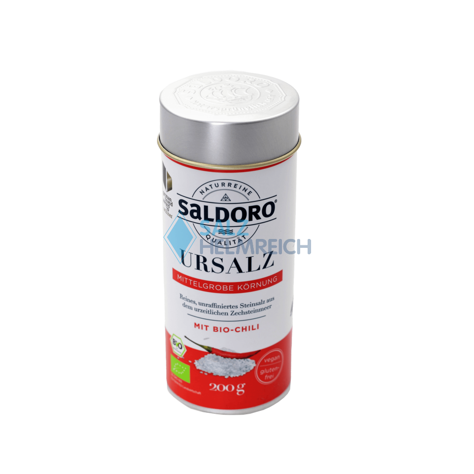 SALDORO® Ursalz Mittelgrob mit BIO-CHILI Streudose 300g SALDORO® Ursalz Mittelgrob mit BIO-CHILI Streudose 300g