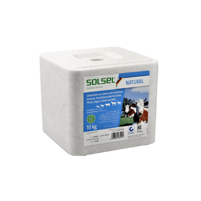 SOLSEL ® NATURAL Salzleckstein mit Loch, gepresst 10 kg