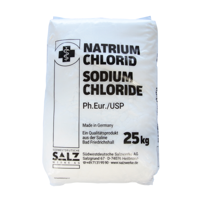Natriumchlorid Sodiumchlorid Pharma Ph.Eur./USP Excipient Quality Made in Germany im 25 kg Sack
