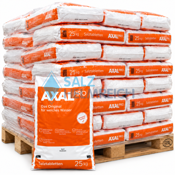 1000 kg Axal  PRO Siedesalztabletten nach DIN EN 973 Typ A 40 x 25 kg Sack auf Palette