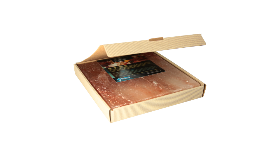 Salzstein mit Geschenkkarton zum grillen BBQ Salzplatte 20x20x2,5cm (2.2kg) 