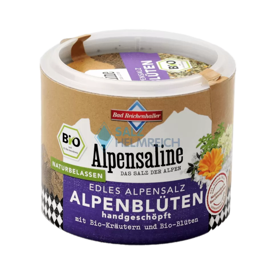 Alpensaline Bio-Kräutersalz Alpenblüten Fleur de Sel der Alpen 80 g Dose