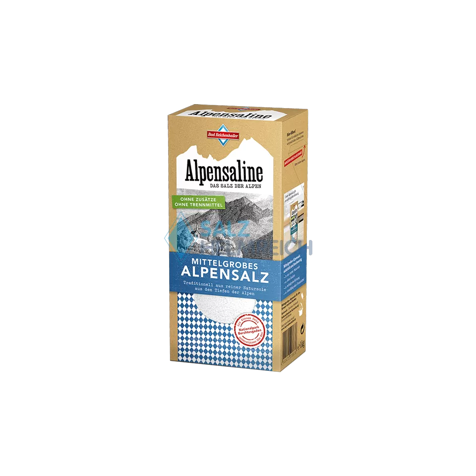 Alpensaline - Das Salz der Alpen - Mittelgrobes Alpensalz 1 kg Paket