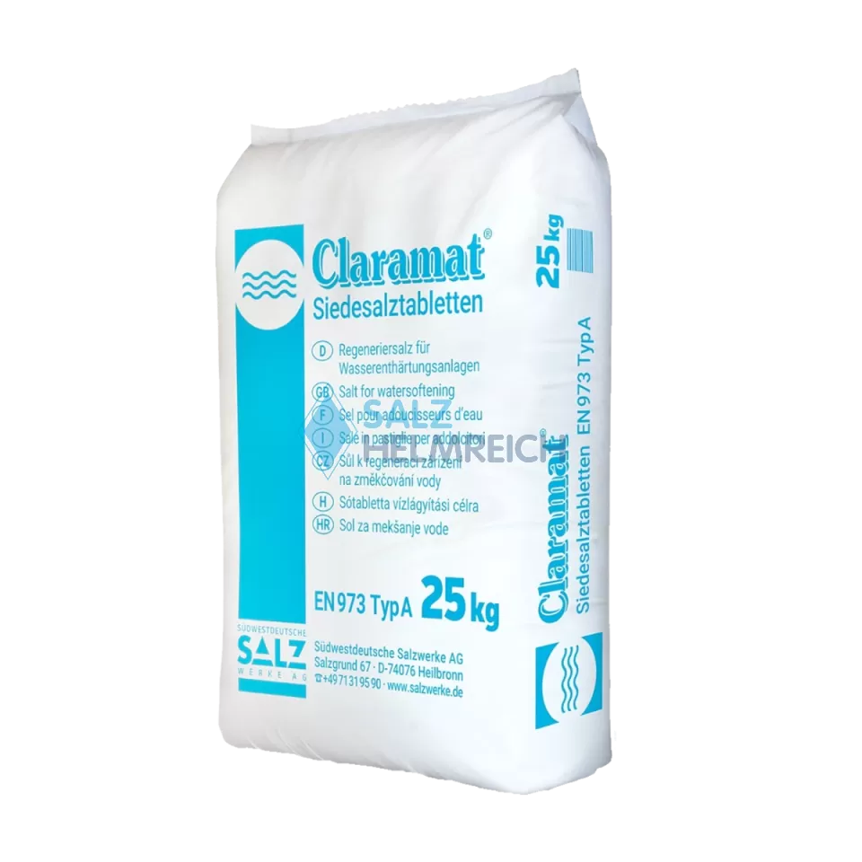 Claramat Salztabletten Siedesalztabletten Regeneriersalz im 25 kg Sack Claramat Salztabletten Siedesalztabletten Regeneriersalz im 25 kg Sack