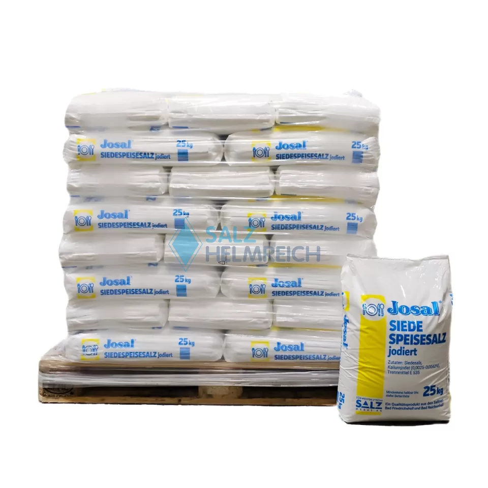 1000 kg Siede-Speisesalz fein jodiert 0-1mm 40 x 25 kg Sack auf Palette