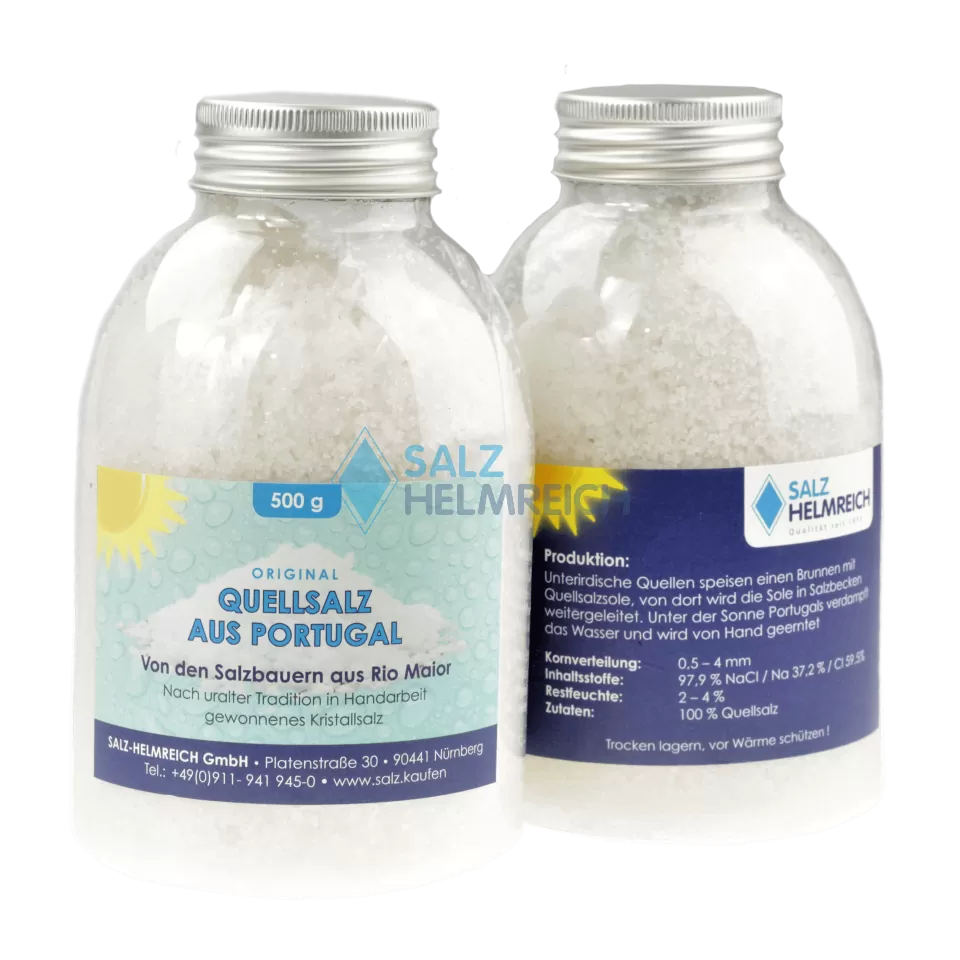Quellsalz aus Portugal grob 0,5-4,0 mm in der 500 g Flasche